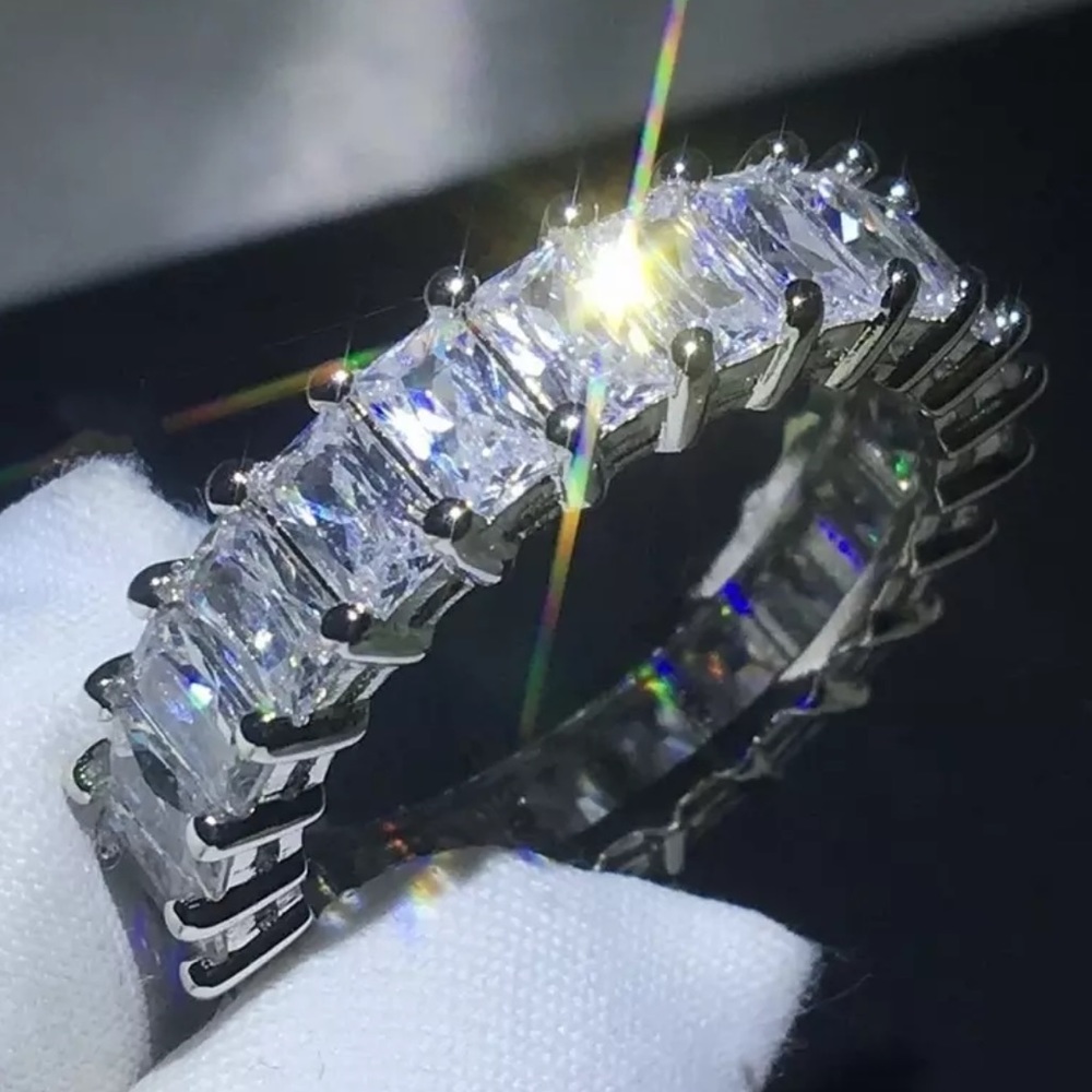 Sterling Silver Eternity Large Emerald Band - Picture 5 of 6